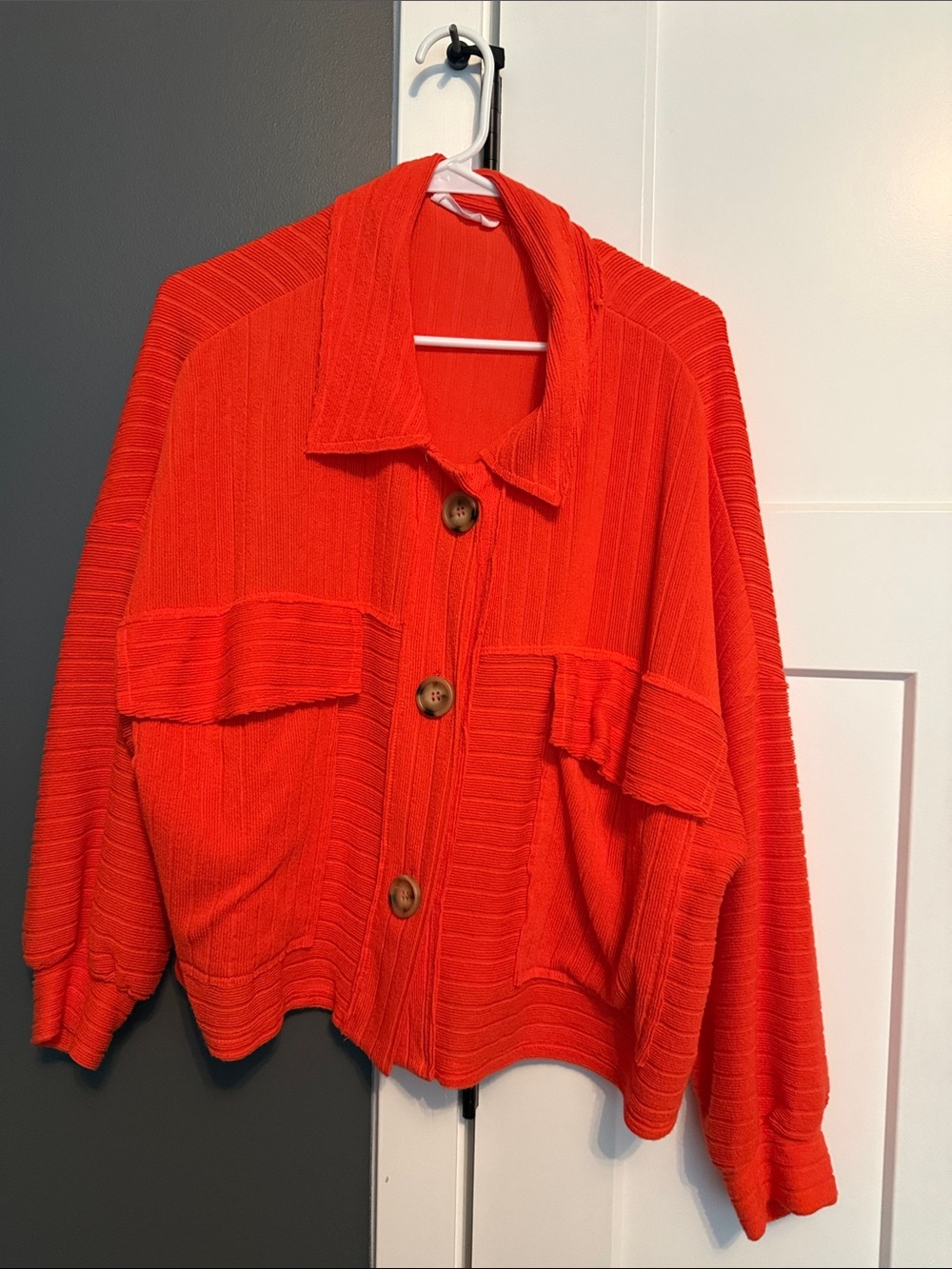 BUCKETLIST Bright Orange Ribbed Button-Front Jacket